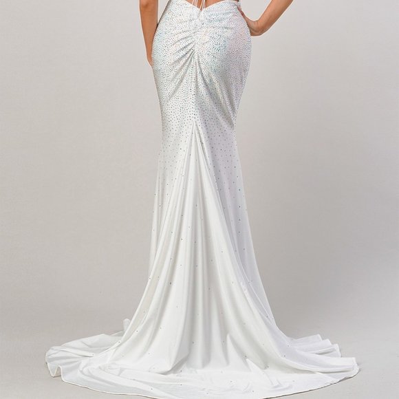 YELLOW COLOR PROM PARTY RHINESTONE FITTED PROM DRESS Long Dress CD0179 - Picture 7 of 8